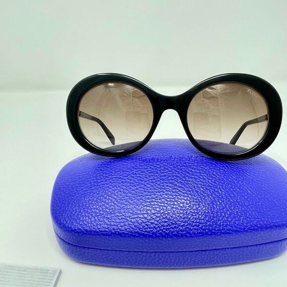 EMILIO PUCCI 55MM Round Sunglasses Shiny Black Bordeaux print retro Cobain 60s - Picture 3 of 16